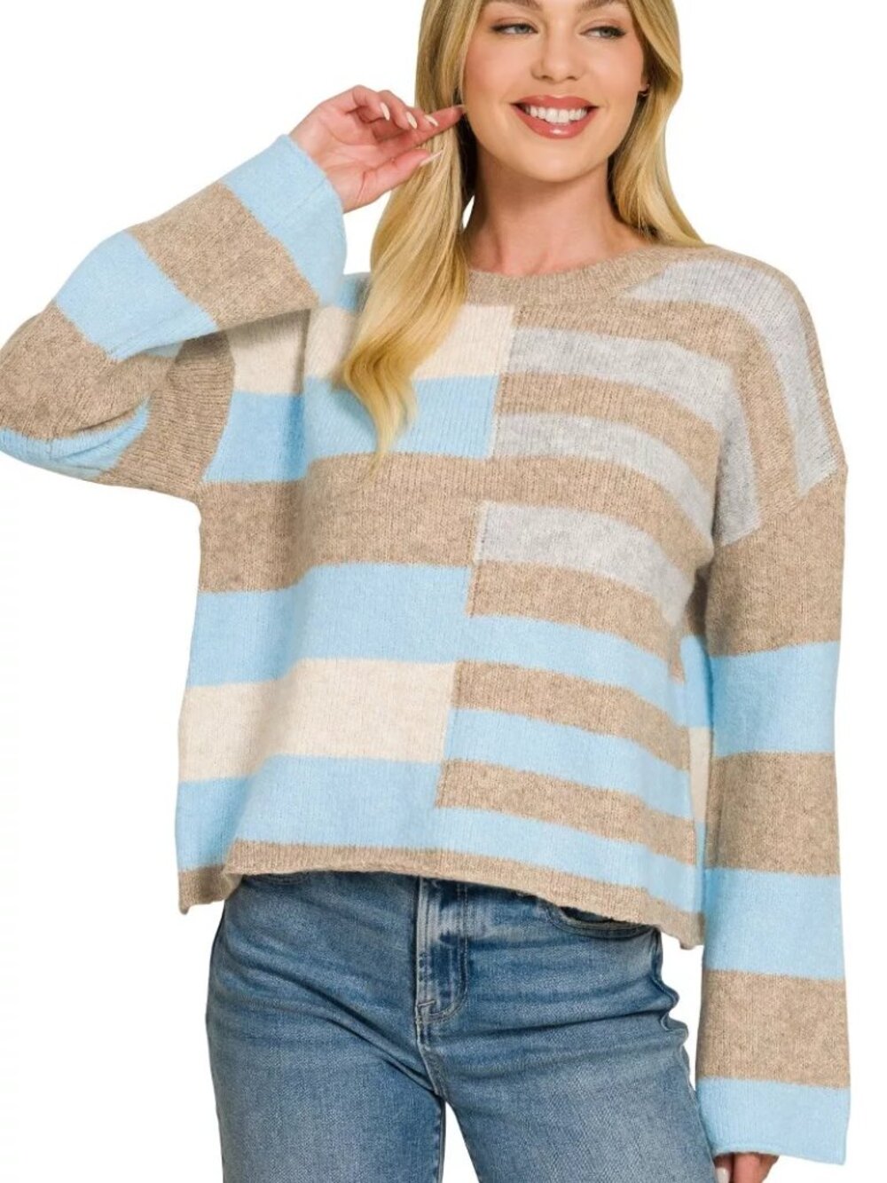 Zenana Lightweight Wool Blend Color Block Sweater